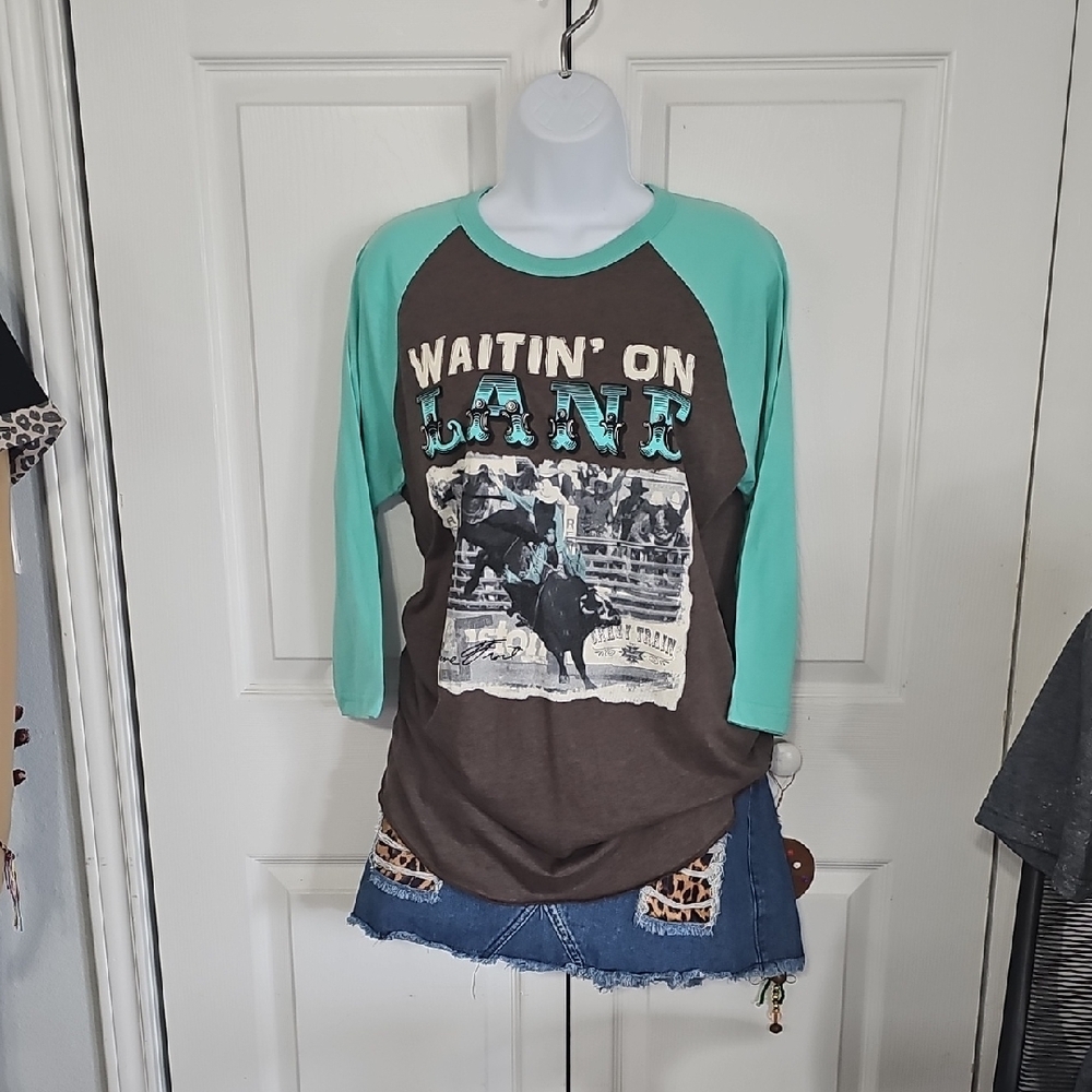 Brown and Teal Graphic Raglan Tee